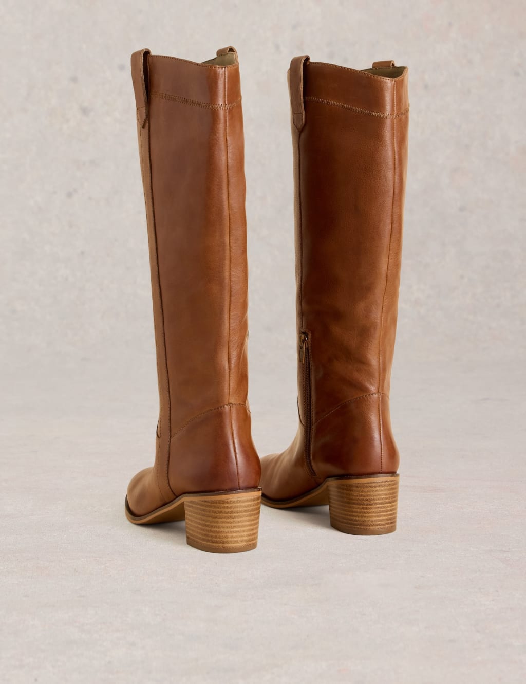 Leather Block Heel Western Knee High Boots 3 of 4