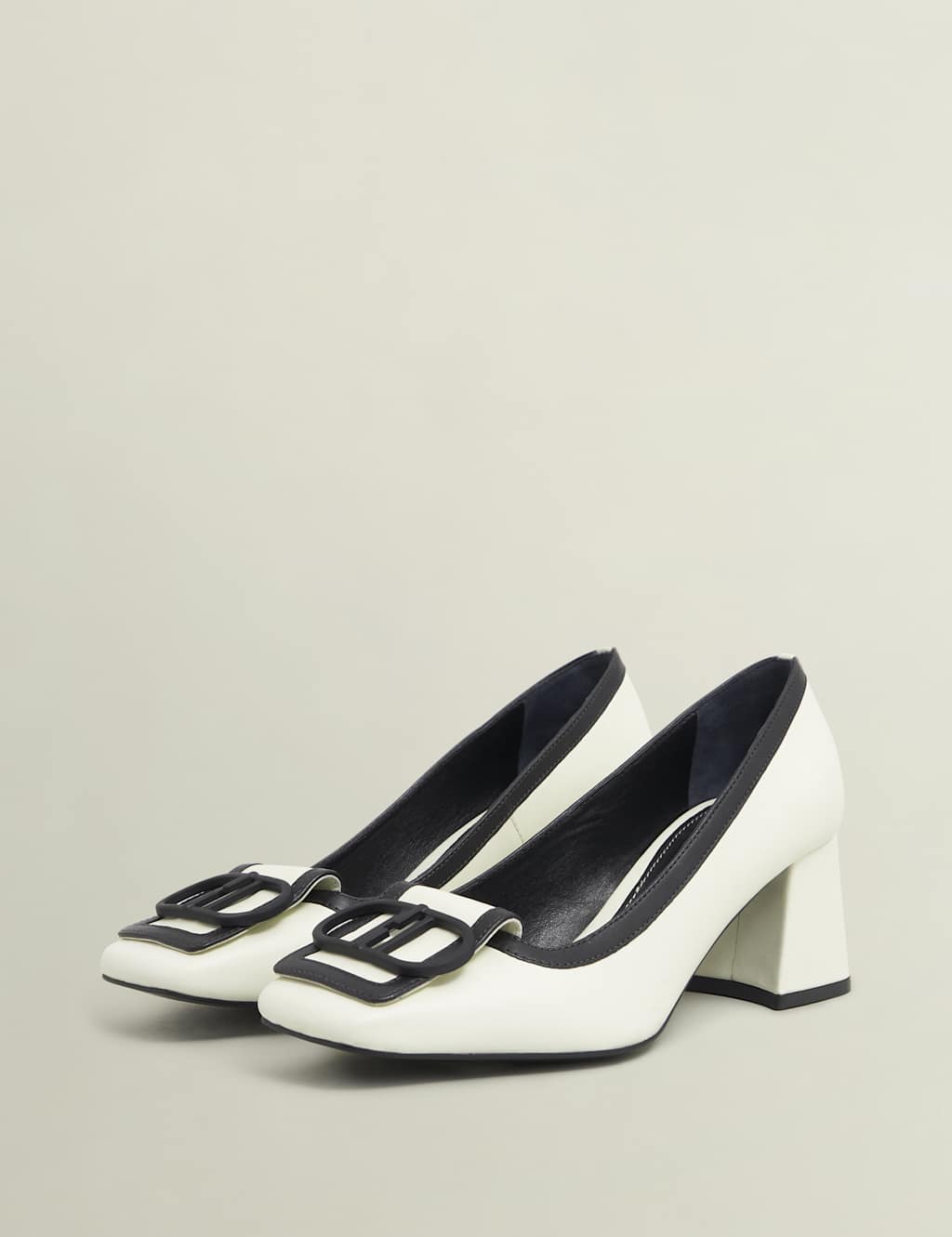 Leather Block Heel Square Toe Court Shoes 2 of 5