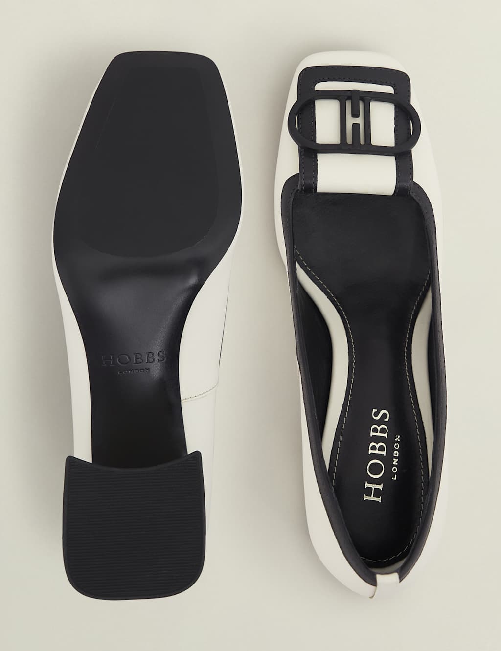 Leather Block Heel Square Toe Court Shoes 3 of 5