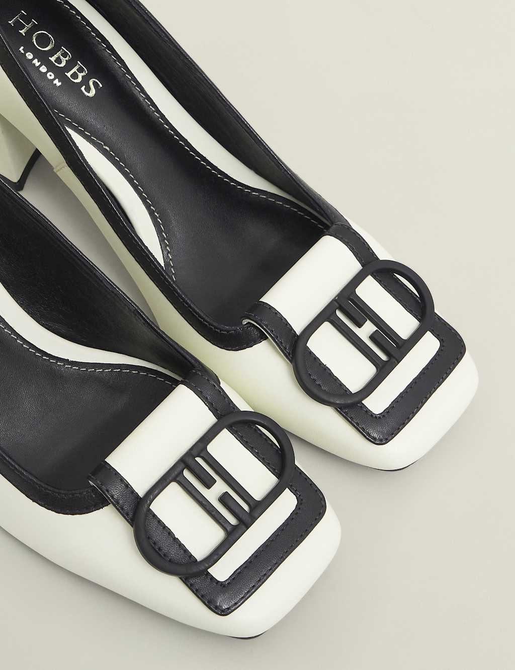 Leather Block Heel Square Toe Court Shoes 4 of 5