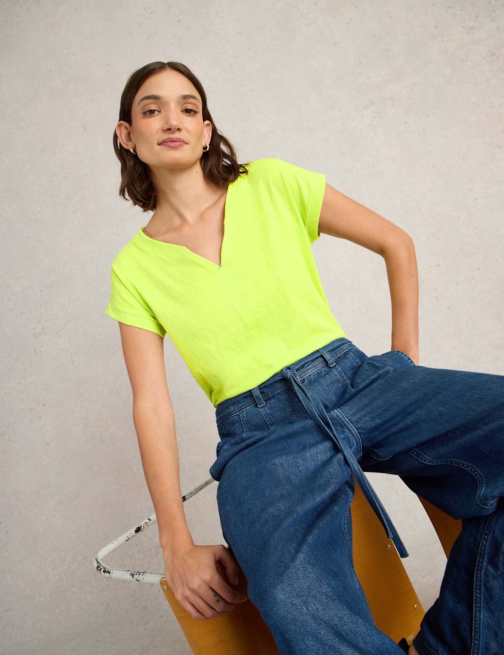 Pure Cotton Notch Neck T-Shirt 1 of 6