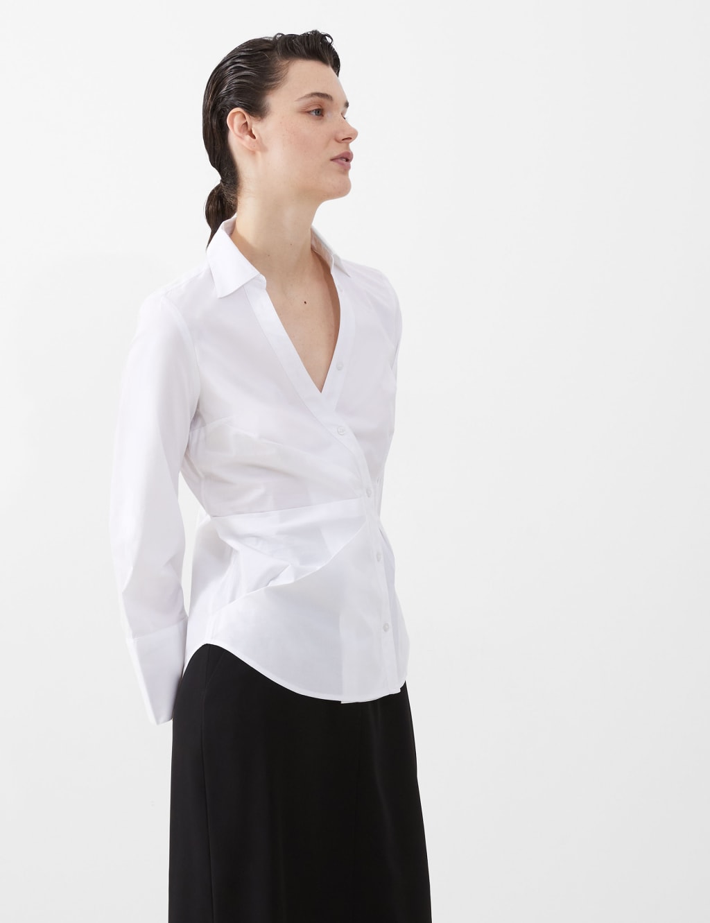 Cotton Rich Collared V-Neck Asymmetric Shirt 3 of 4