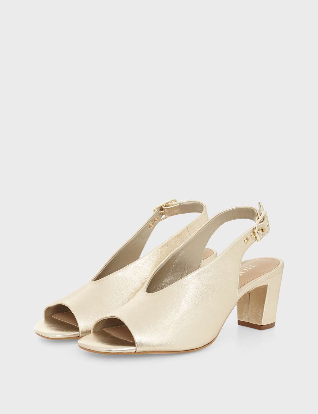 Leather Metallic Block Heel Open Toe Sandals 2 of 9
