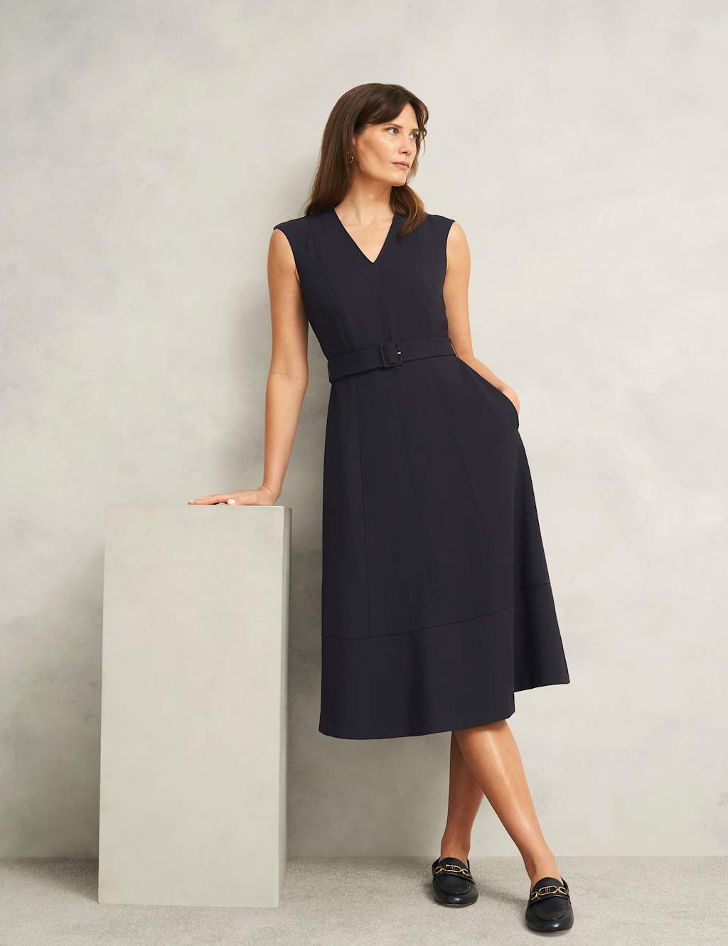 V-Neck Belted Midi Skater Dress 6 of 7