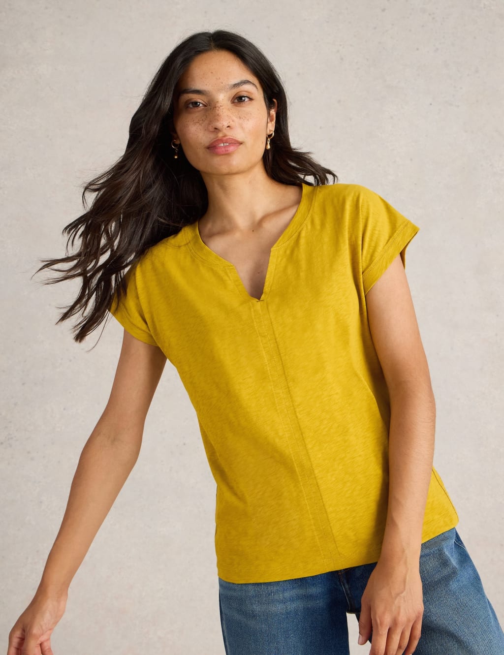 Pure Cotton Notch Neck T Shirt White Stuff M S