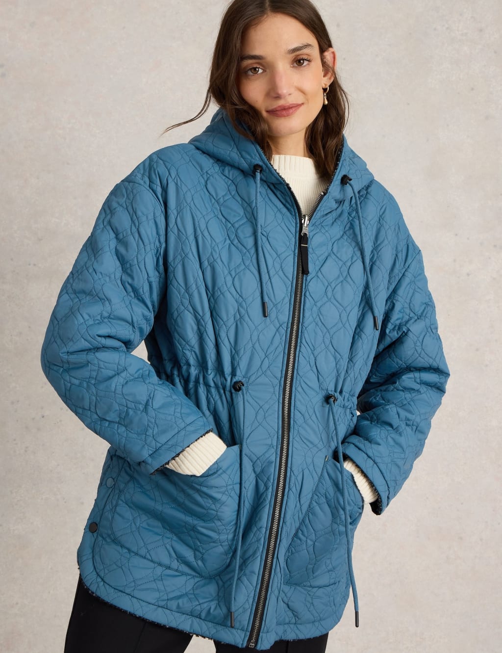 Wool Blend Reversible Quilted Coat