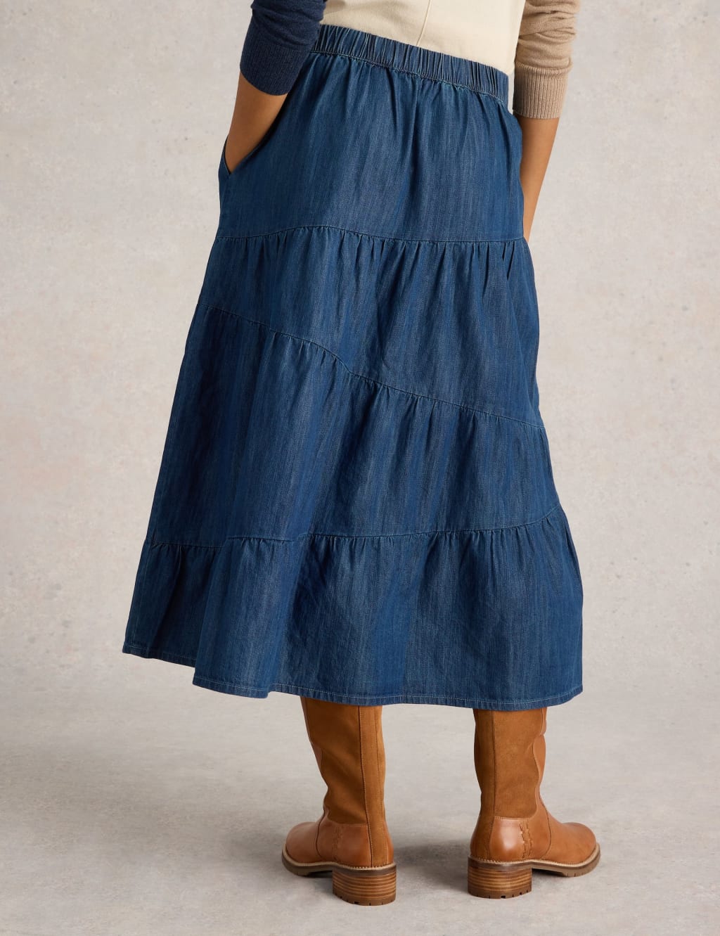 Denim Midi Tiered Skirt