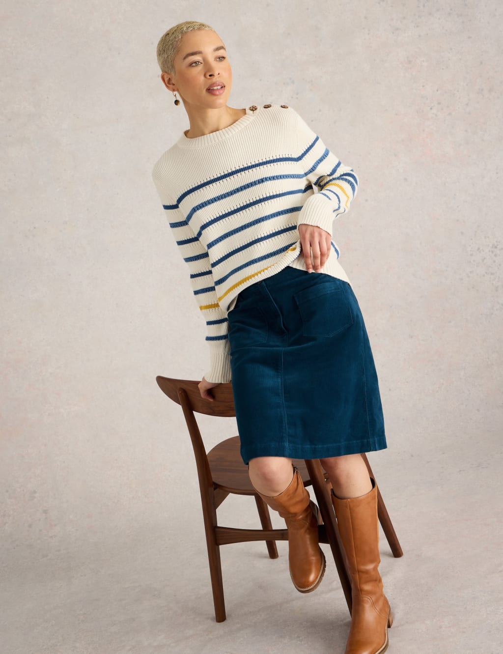 Cord Knee Length A Line Skirt White Stuff M S