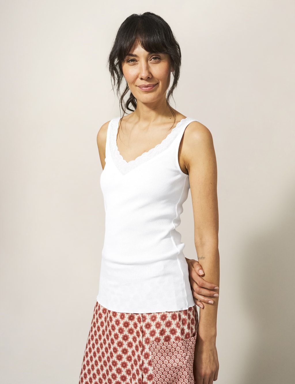 Pure Cotton Lace Detail Vest Top