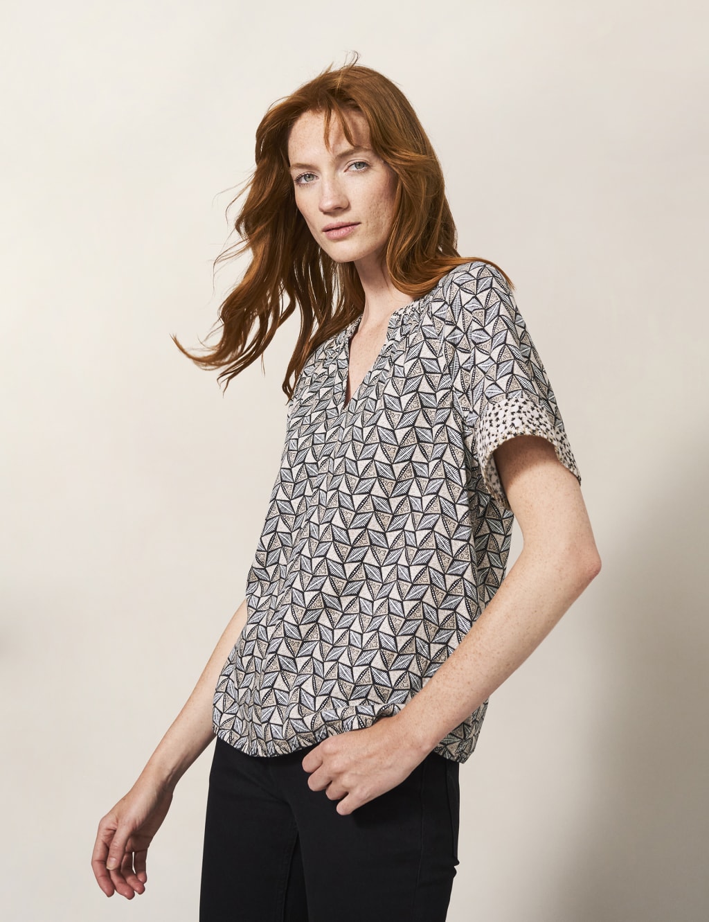Linen Blend Printed Top 1 of 4