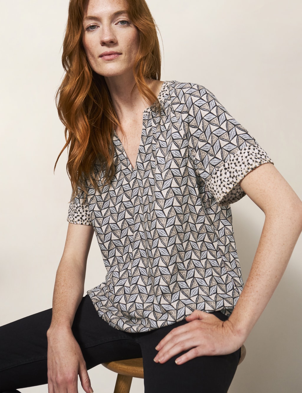 Linen Blend Printed Top 2 of 4