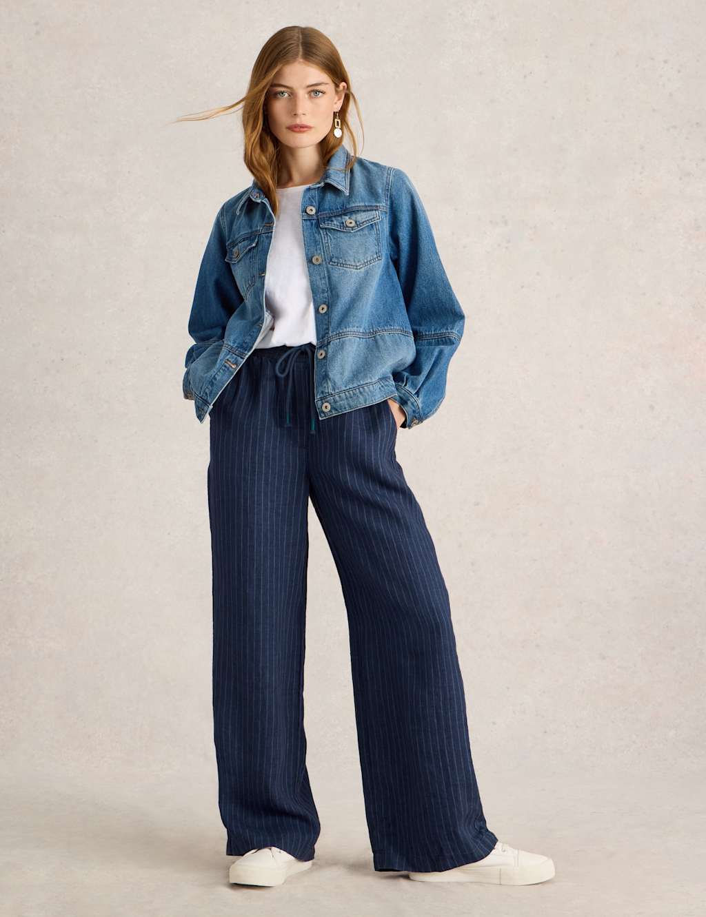 Pure Linen Printed Drawstring Wide Leg Trousers 3 of 6