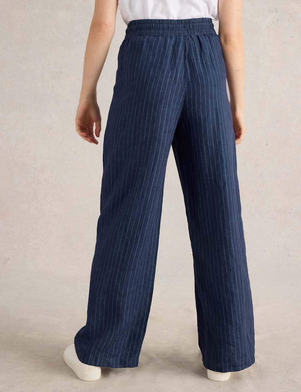 Pure Linen Printed Drawstring Wide Leg Trousers 4 of 6