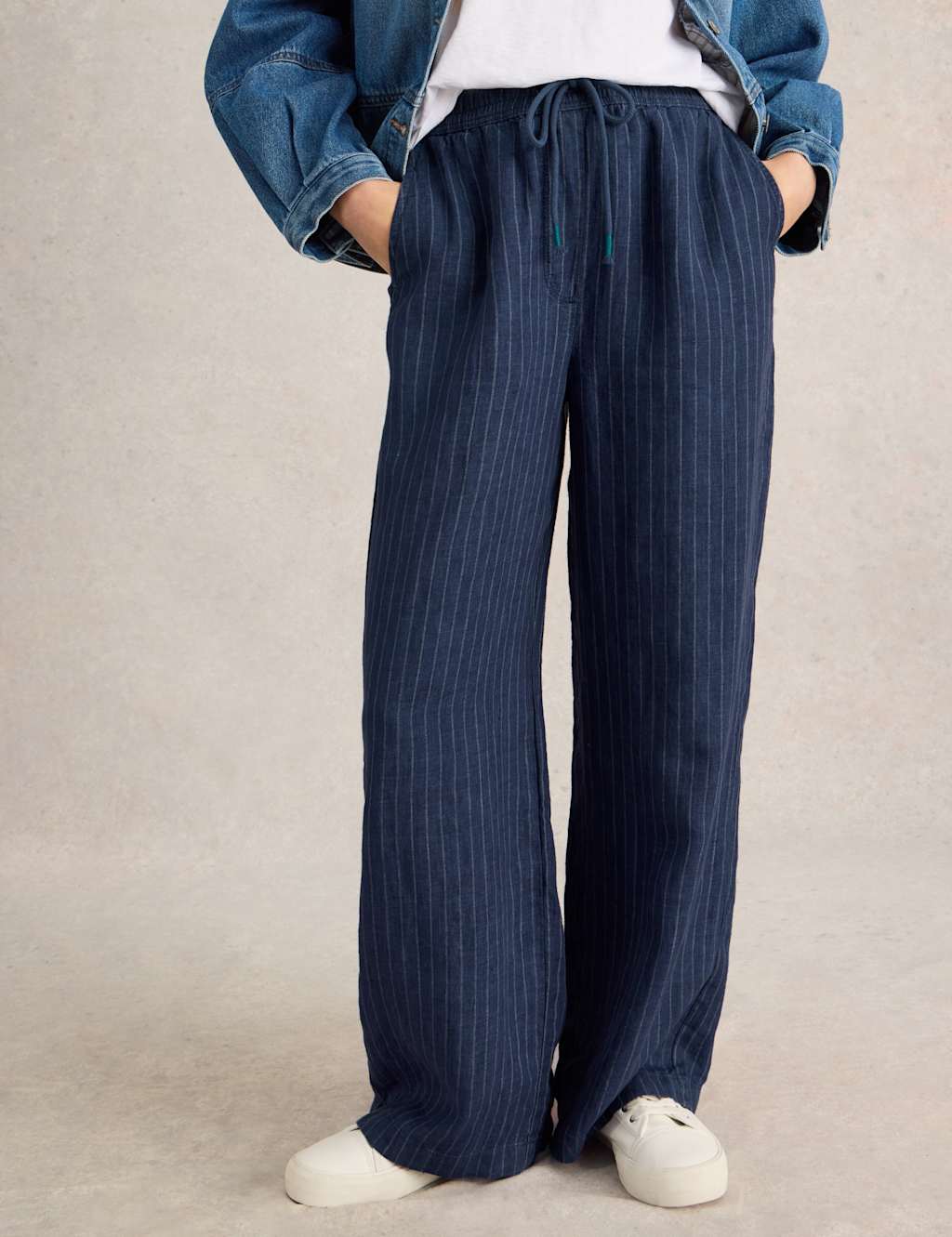 Pure Linen Printed Drawstring Wide Leg Trousers 5 of 6