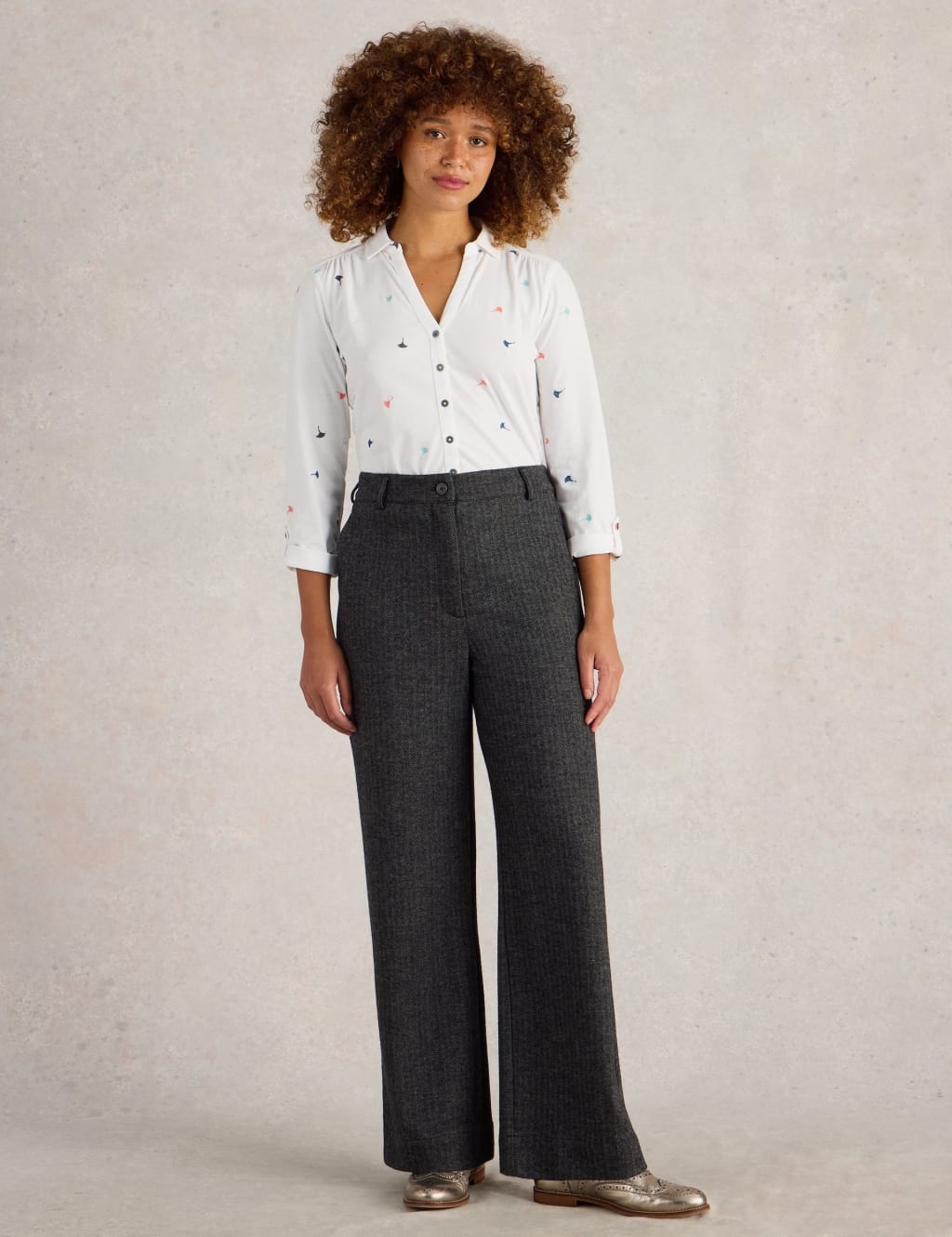 Wool Blend Tweedy Wide Leg Trousers 3 of 6