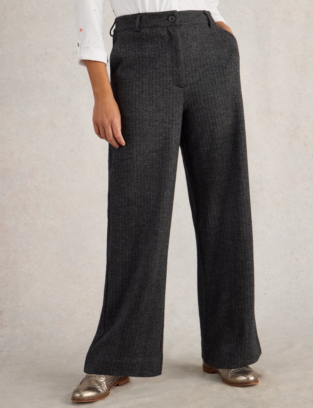 Wool Blend Tweedy Wide Leg Trousers 5 of 6