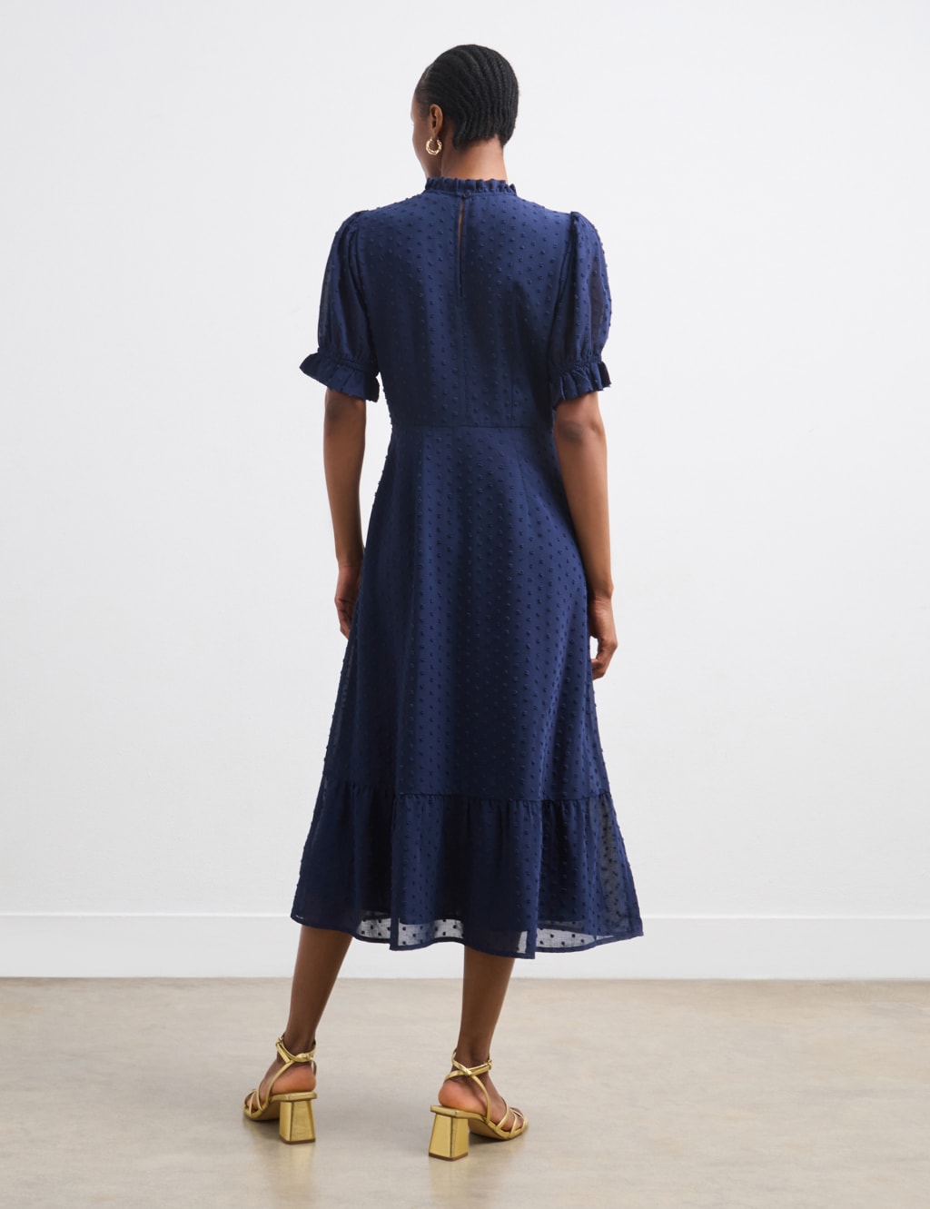 Spot Print Puff Sleeve Midi Tiered Dress 3 of 4