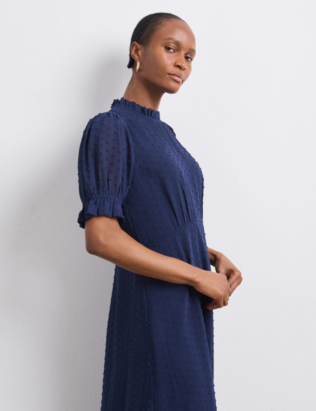 Spot Print Puff Sleeve Midi Tiered Dress 4 of 4