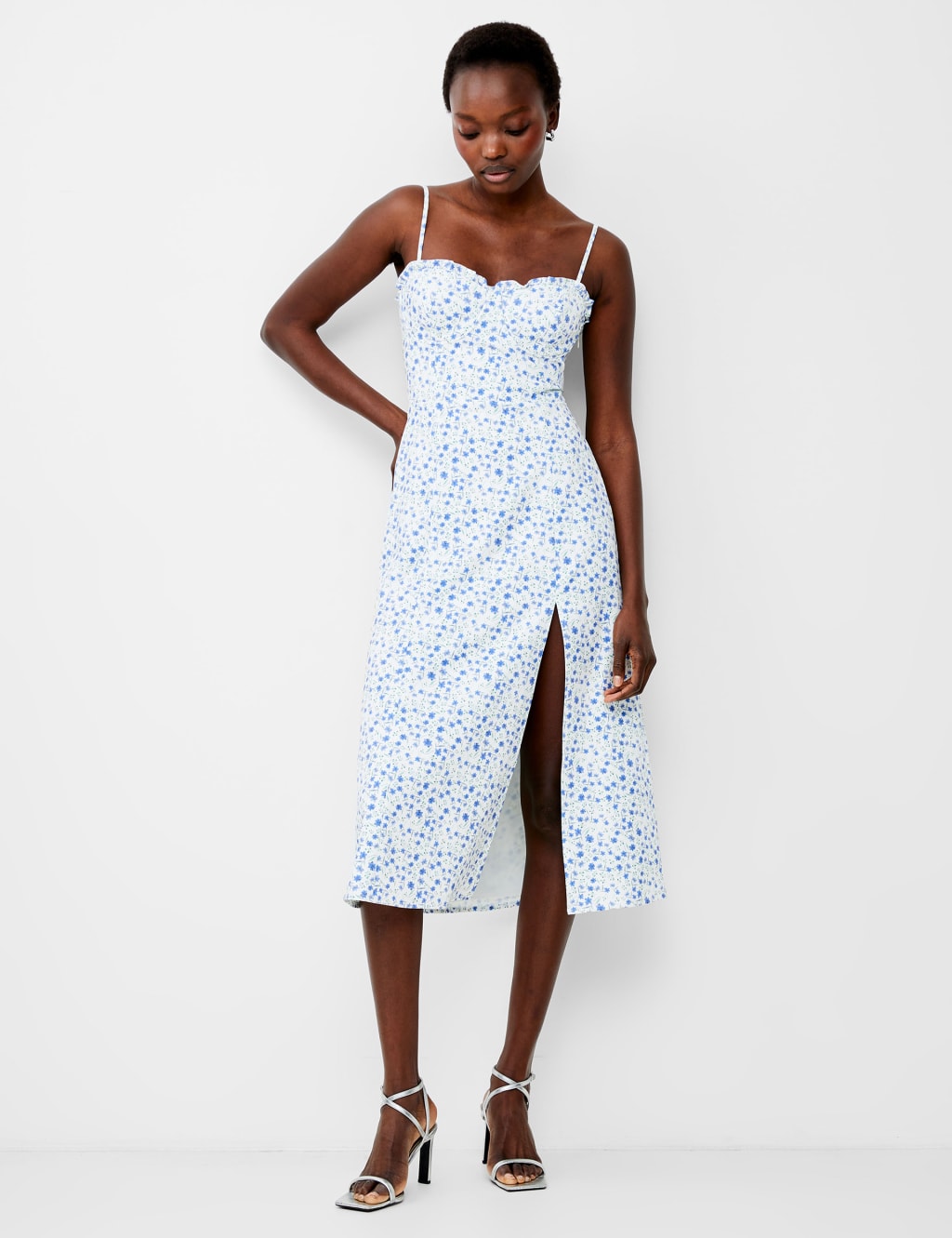 Crepe Floral Sweetheart Neckline Midi Dress French Connection M S