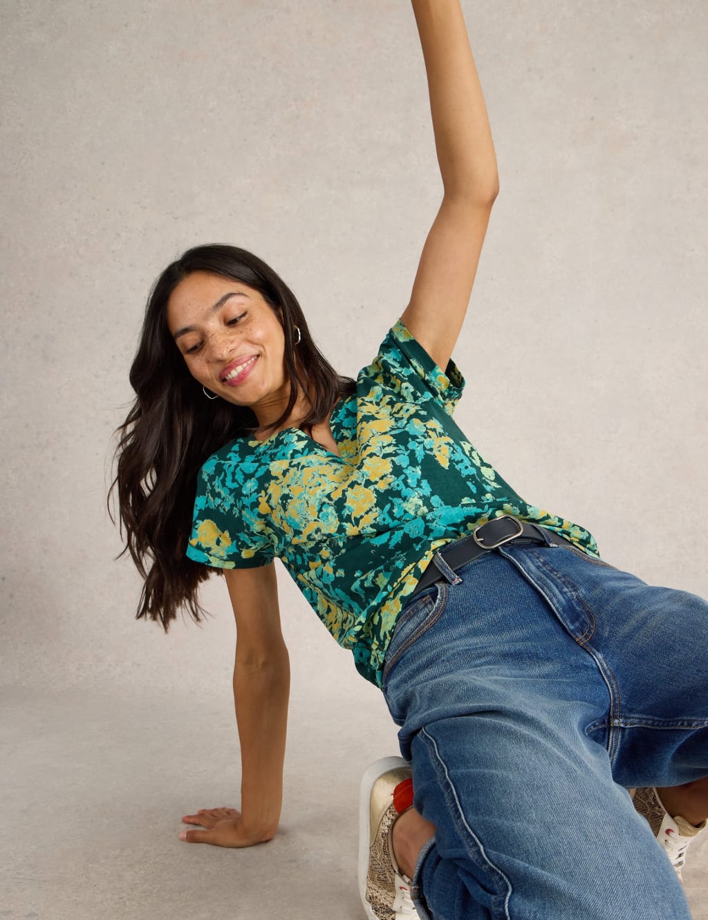 Pure Cotton Floral Notch Neck Top 5 of 6