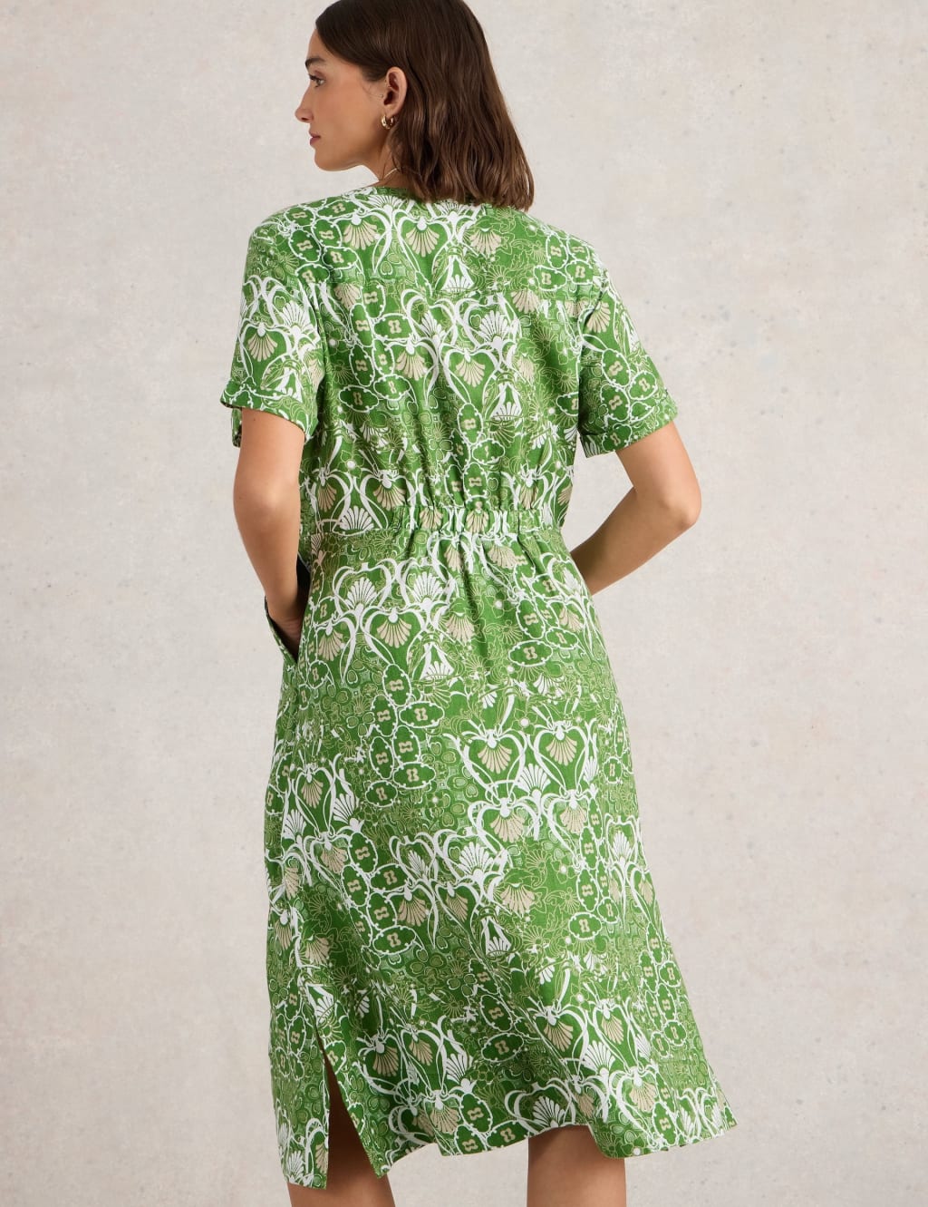 Pure Linen Notch Neck Button Through Tea Dress 4 of 6