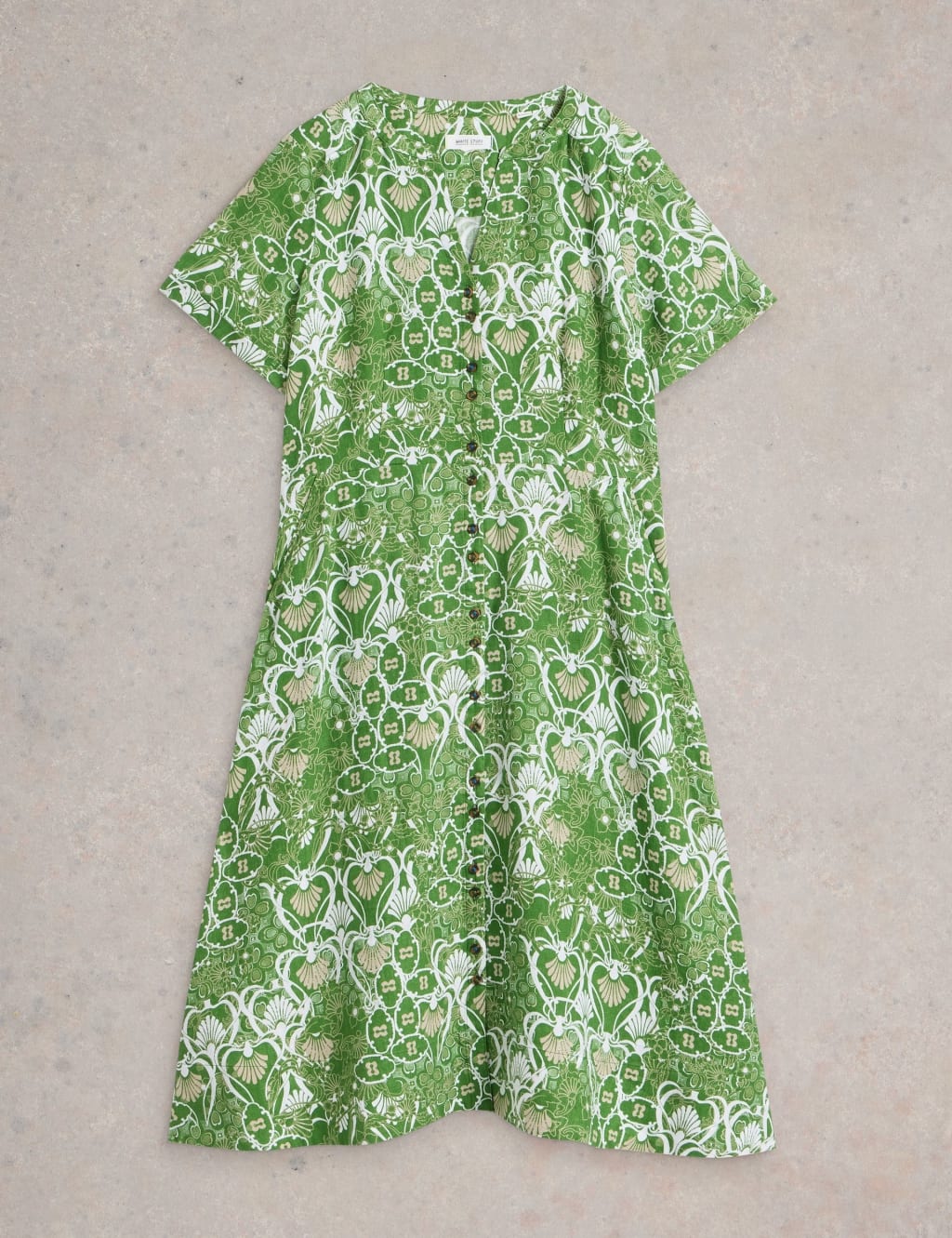 Pure Linen Notch Neck Button Through Tea Dress 2 of 6