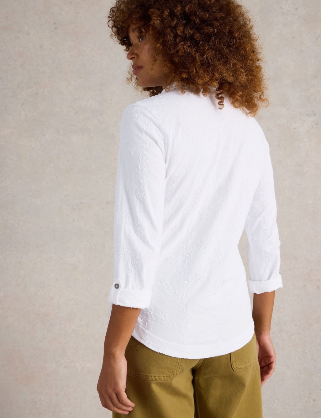 Pure Cotton Jersey Broderie V-Neck Shirt 4 of 6