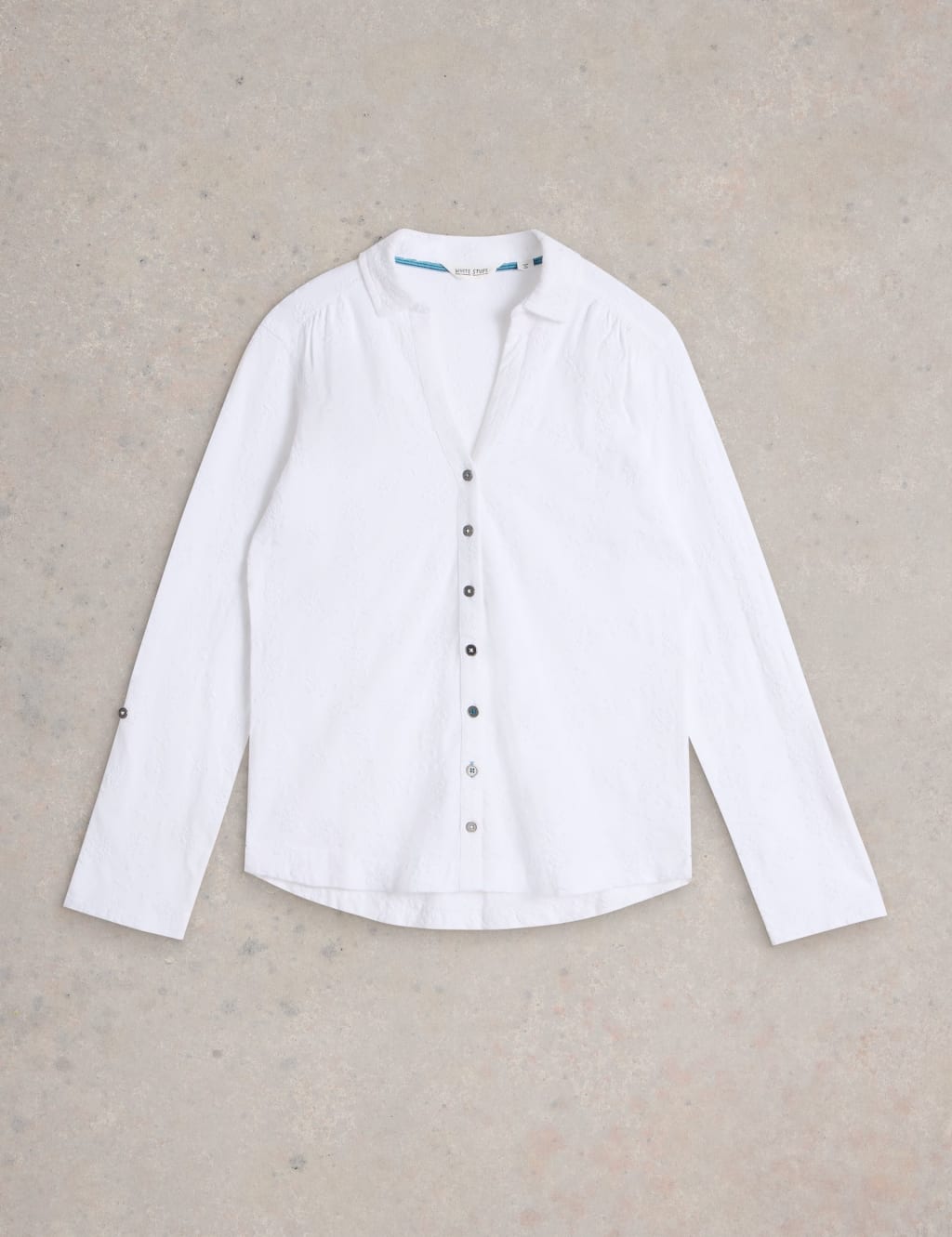 Pure Cotton Jersey Broderie V-Neck Shirt 2 of 6