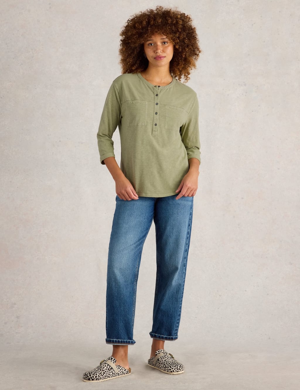 Pure Cotton Round Neck Button Detail Shirt 3 of 6