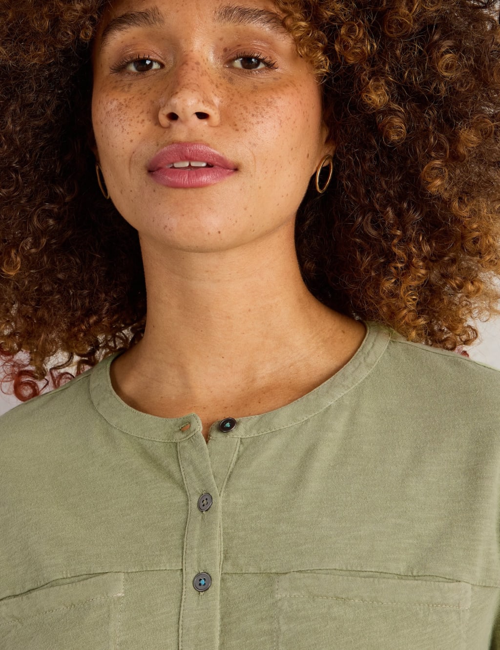 Pure Cotton Round Neck Button Detail Shirt 5 of 6