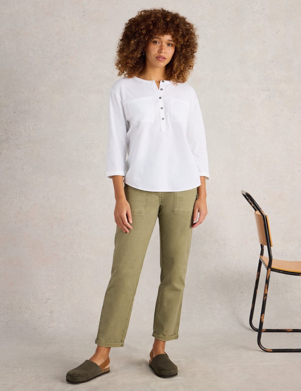 Pure Cotton Round Neck Button Detail Shirt 3 of 6