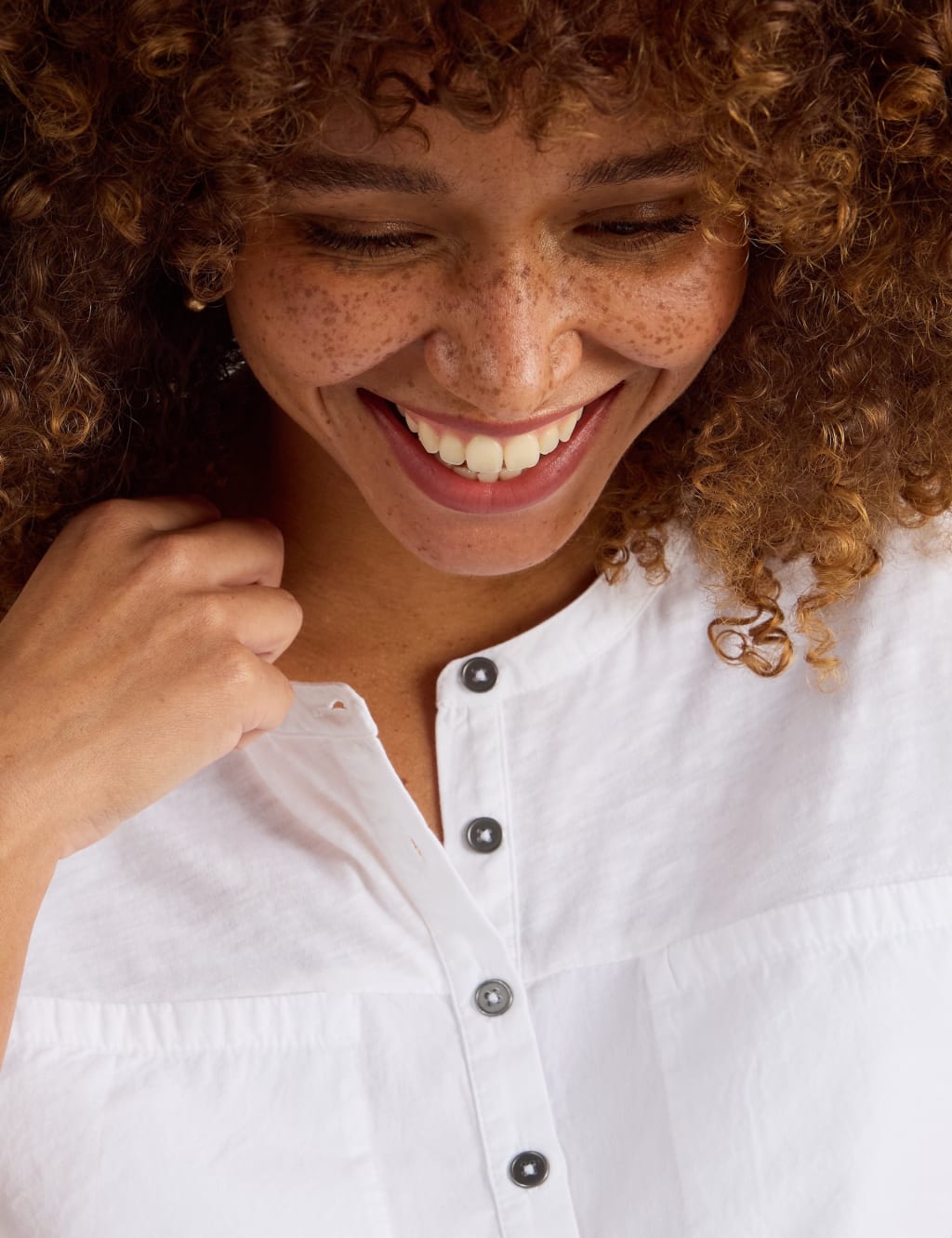 Pure Cotton Round Neck Button Detail Shirt 5 of 6