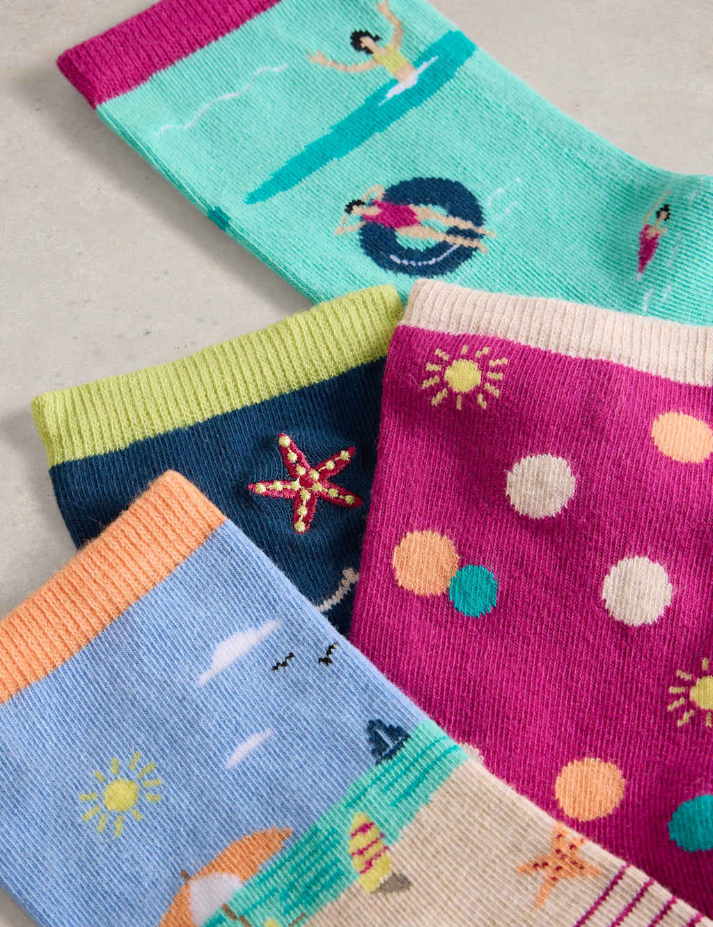 4pk Cotton Rich Seaside Ankle High Socks 4 of 4