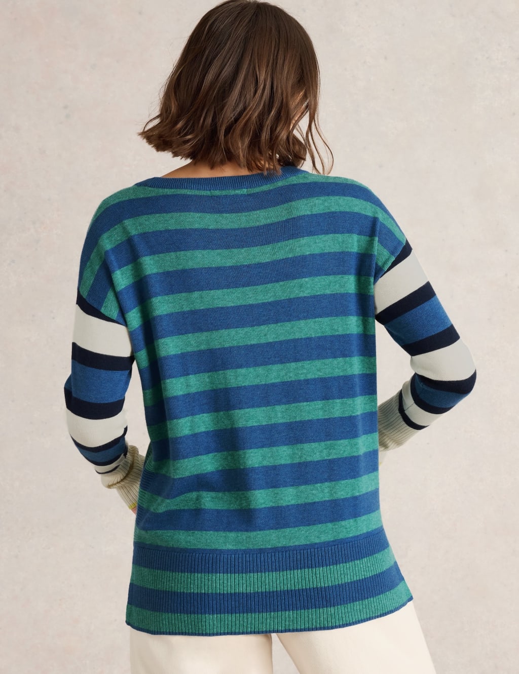 Cotton Blend Striped Crew Neck Jumper 4 of 7