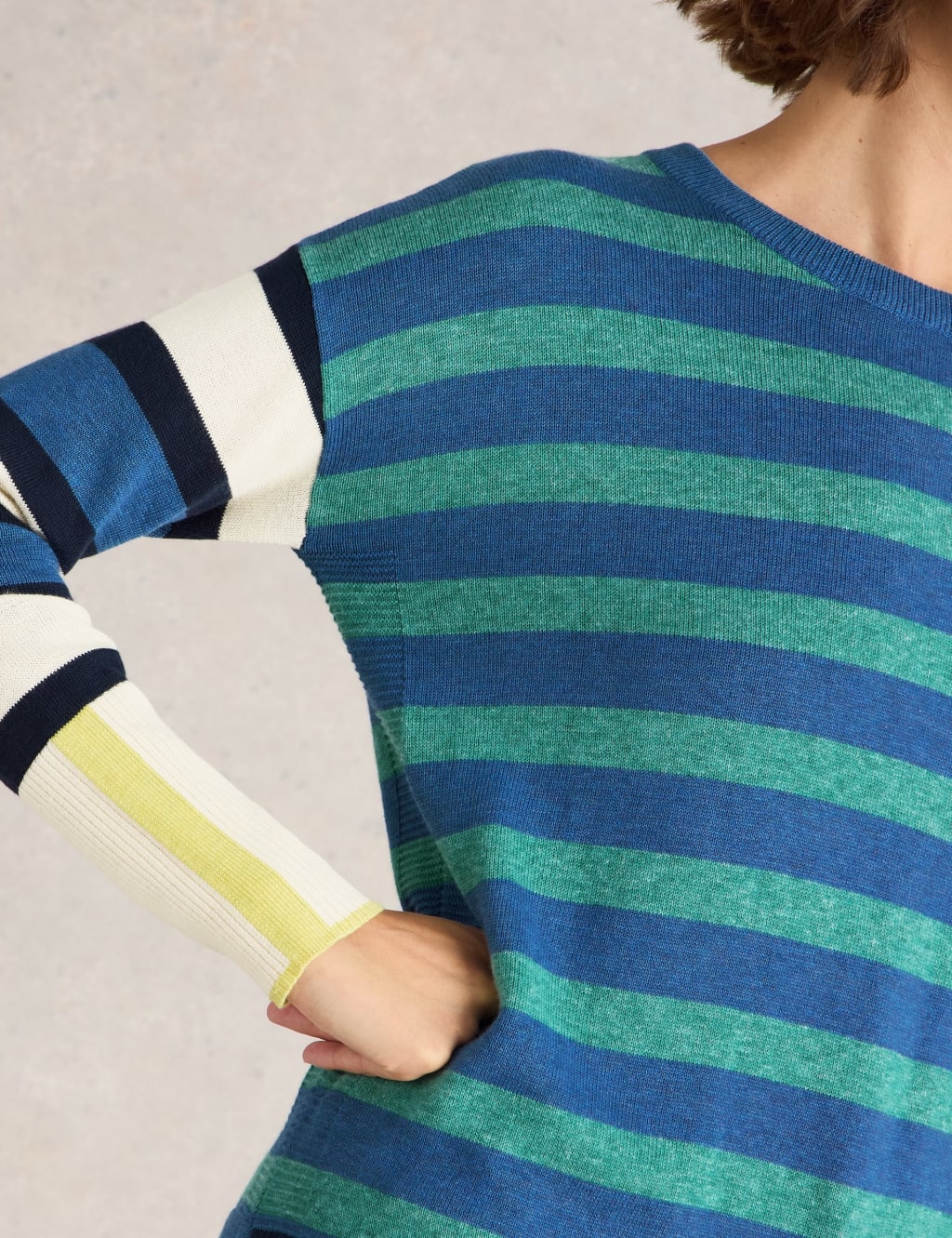 Cotton Blend Striped Crew Neck Jumper 5 of 7