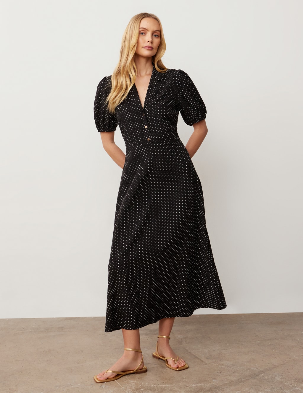 Polka Dot Midaxi Waisted Dress 2 of 4