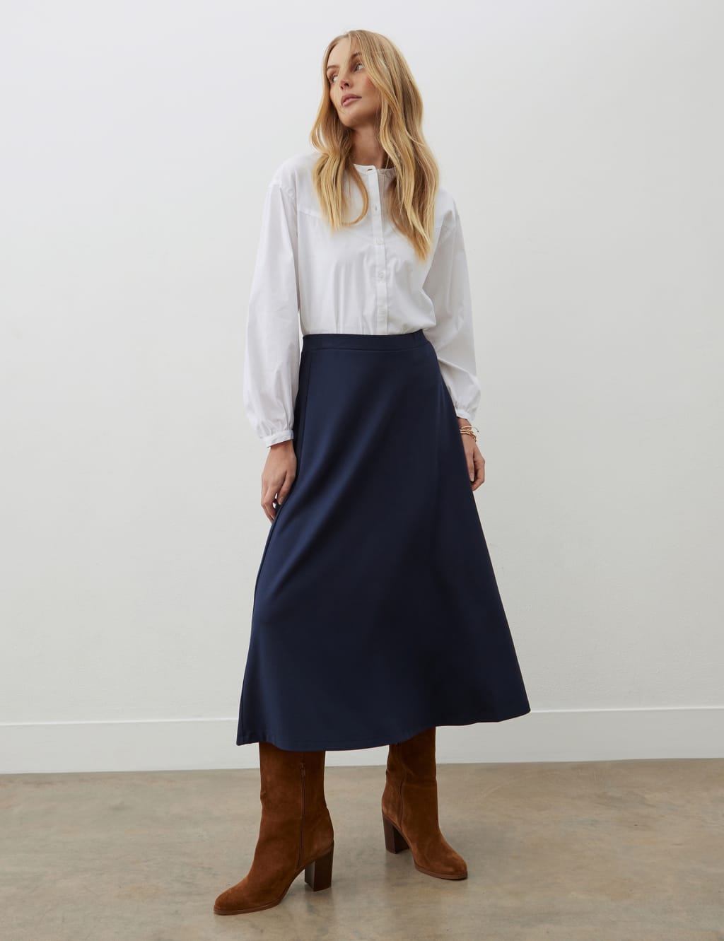 Ponte Jersey Midi A-Line Skirt 2 of 5