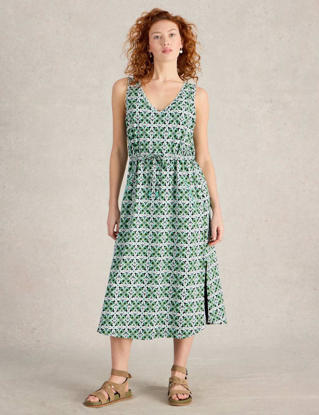 Heidi Pure Cotton V-Neck Printed Midi Beach Dress 3 of 6