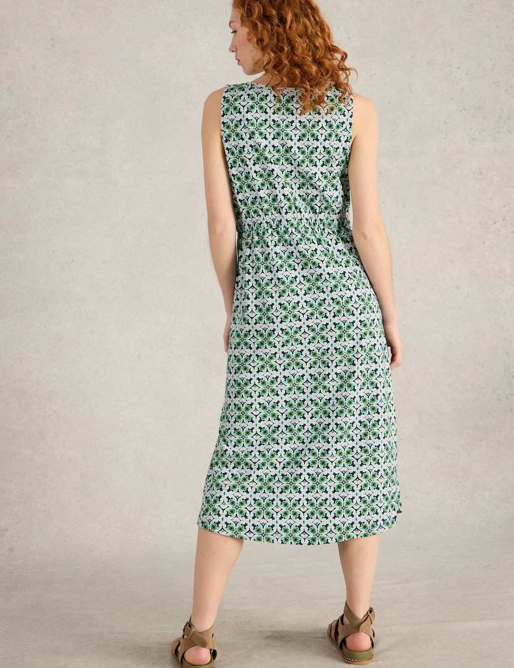 Heidi Pure Cotton V-Neck Printed Midi Beach Dress 4 of 6