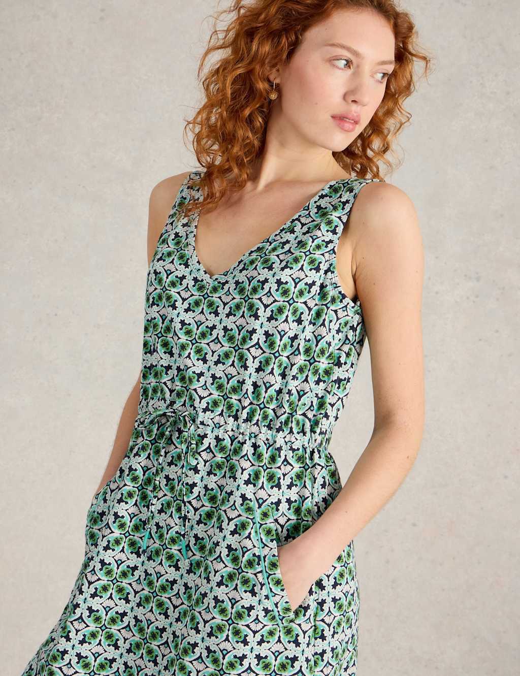 Heidi Pure Cotton V-Neck Printed Midi Beach Dress 5 of 6