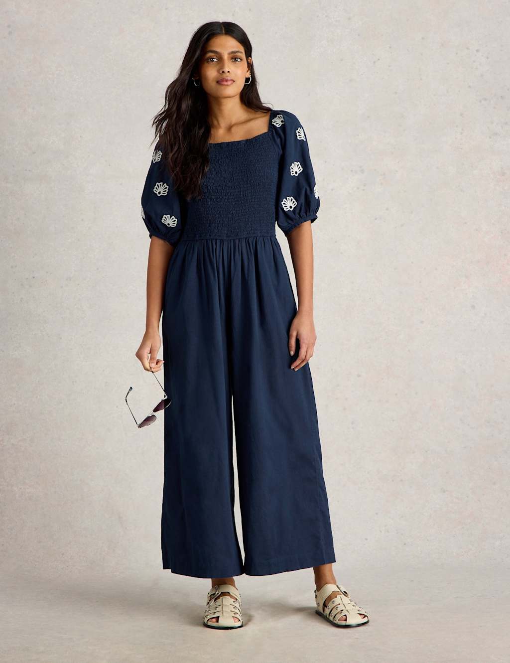Cotton Linen Blend Embroidered Jumpsuit 3 of 6