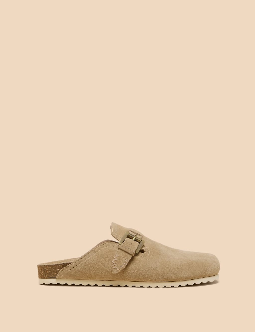 Suede Buckle Slip On Flat Mules