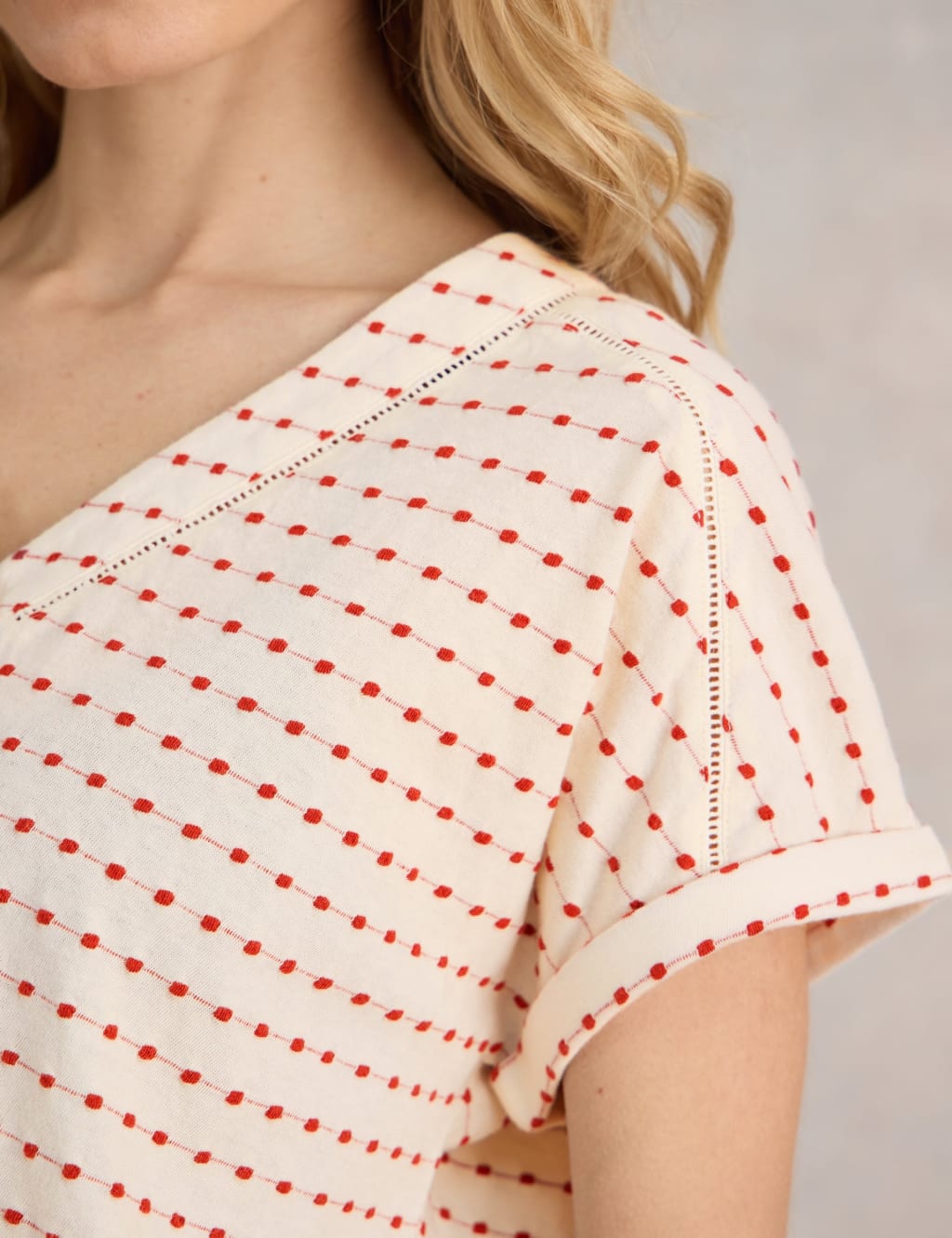 Pure Cotton Embroidered V-Neck T-Shirt 5 of 6