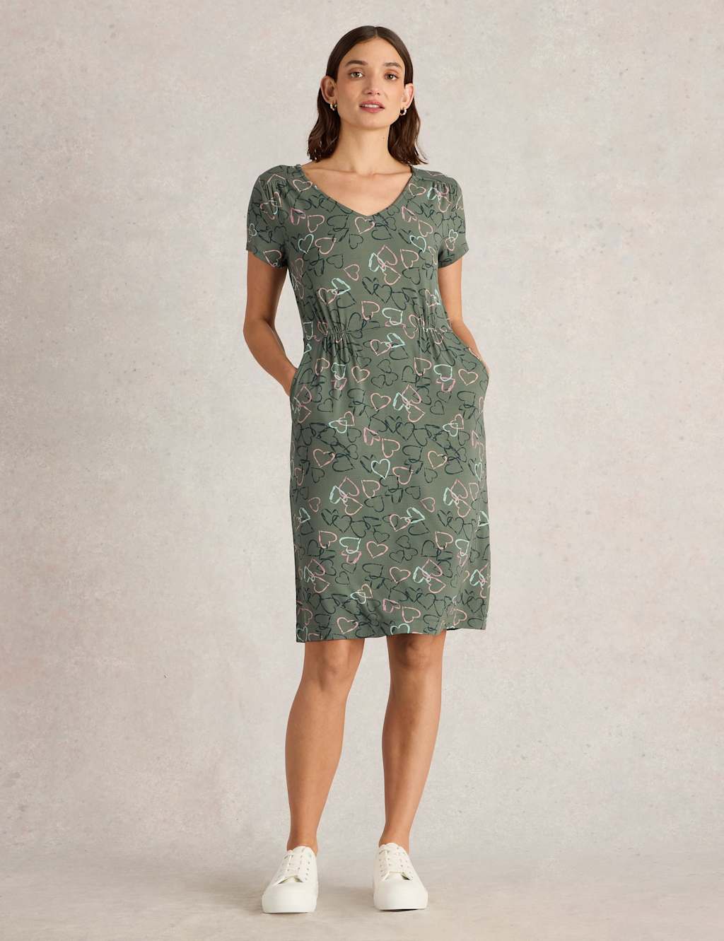 Jersey Heart Print V-Neck Mini Waisted Dress 3 of 6