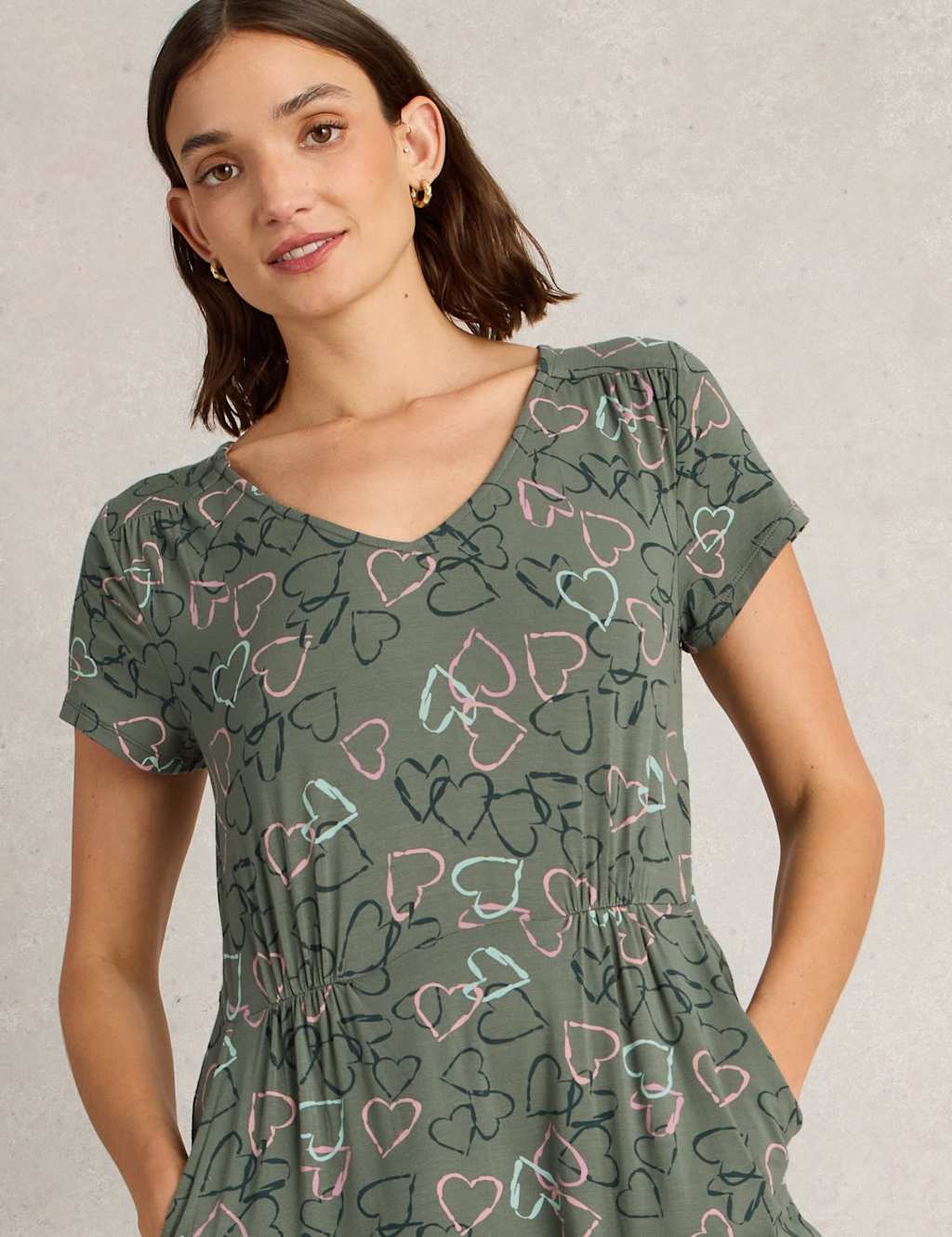 Jersey Heart Print V-Neck Mini Waisted Dress 5 of 6
