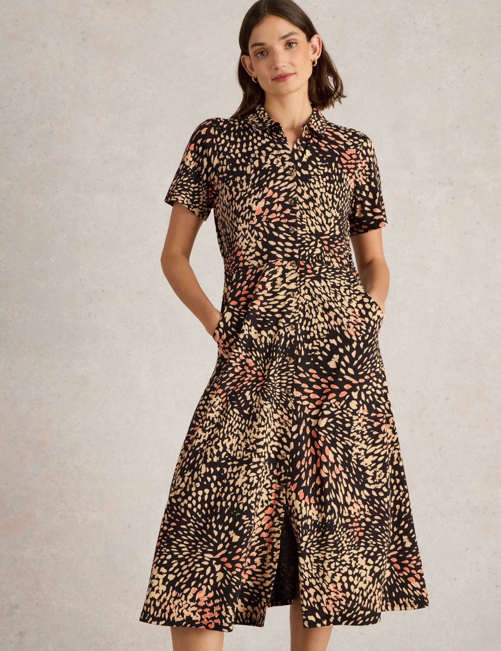 Jersey Printed Button Through Midi Dress 6 of 7