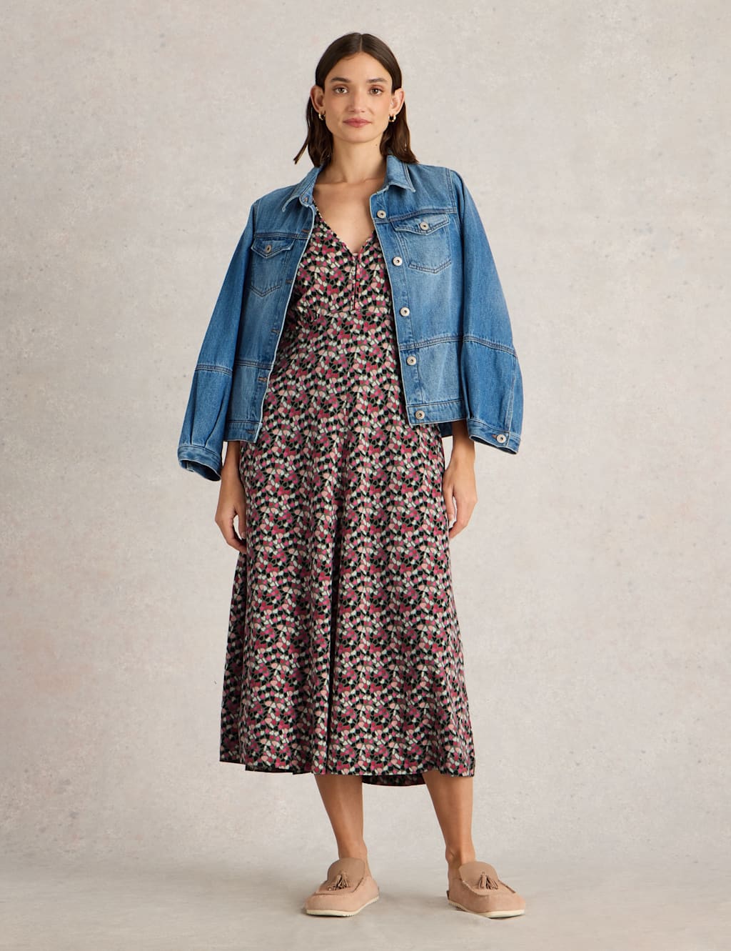 Jersey Heart Print V-Neck Midi Tea Dress 4 of 7