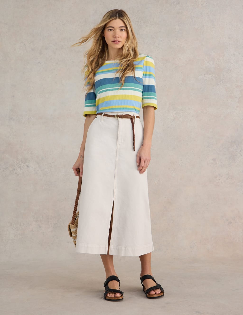 Pure Cotton Striped Puff Sleeve T-Shirt 3 of 6