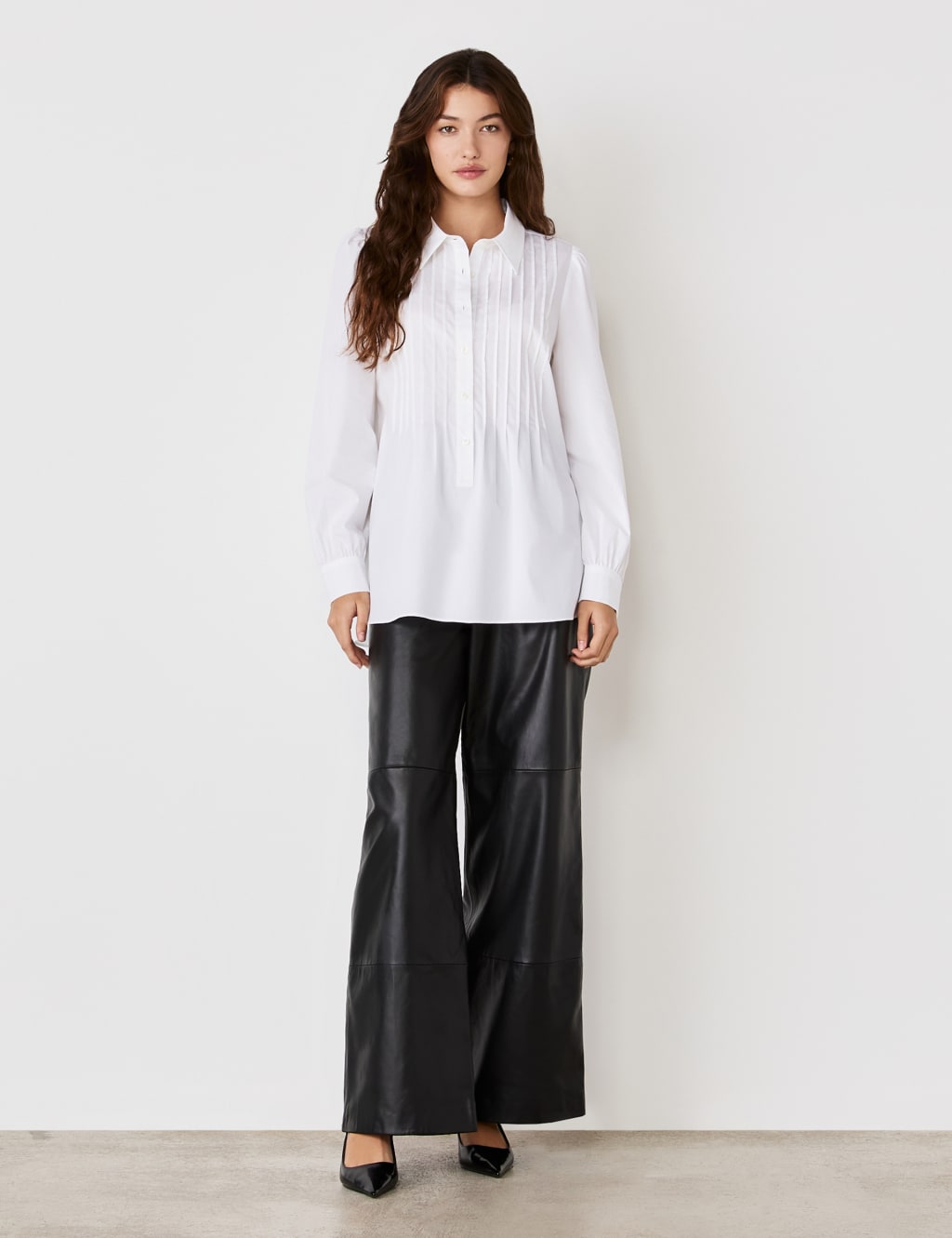 Cotton Rich Collared Pintuck Shirt 2 of 4