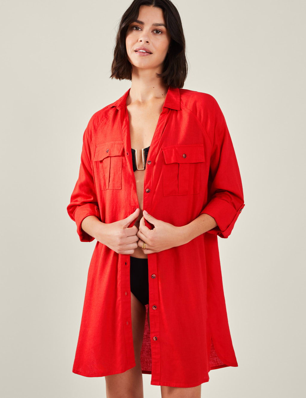 Collared Beach Shirt with Linen 1 of 4
